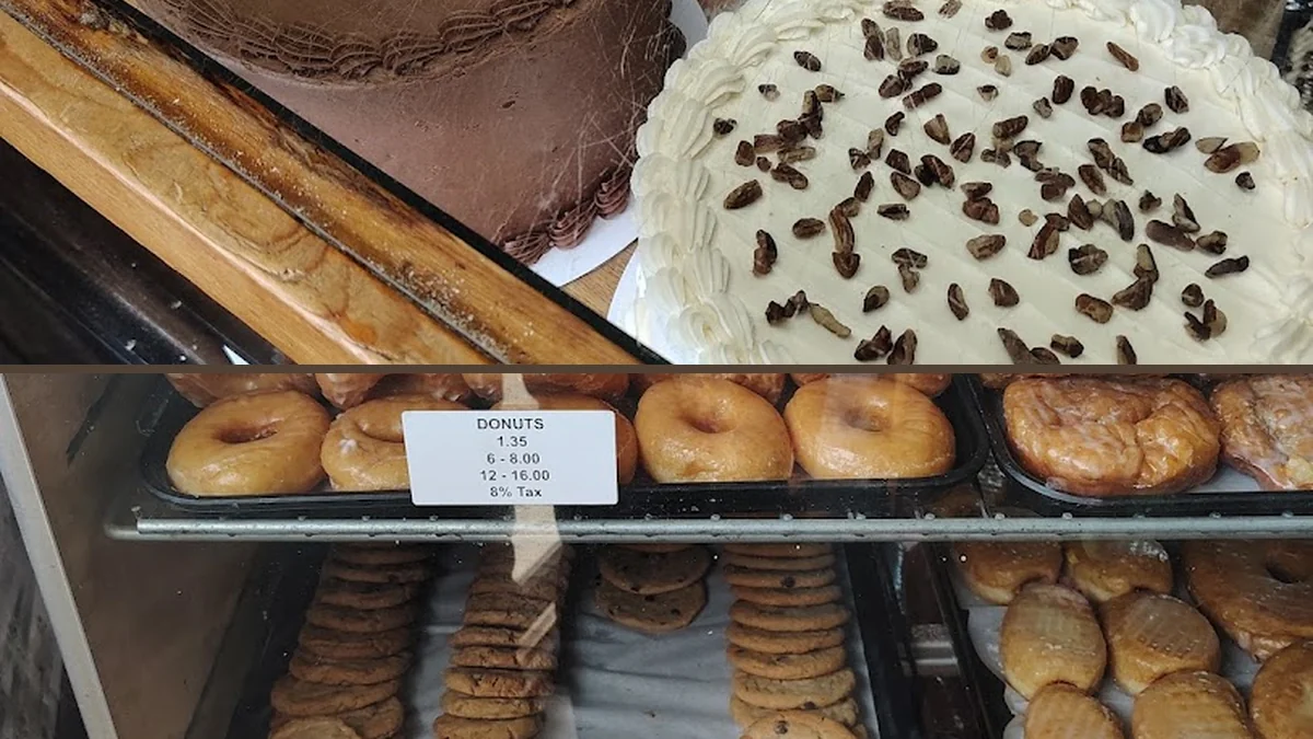 Assorted baked goods on trays.